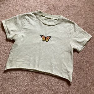 Brandy Melville Sage Green Crop Butterfly Tee Women’s size XS